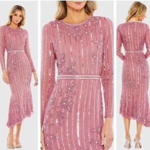 Mac Duggal mauve beaded midi dress size 12